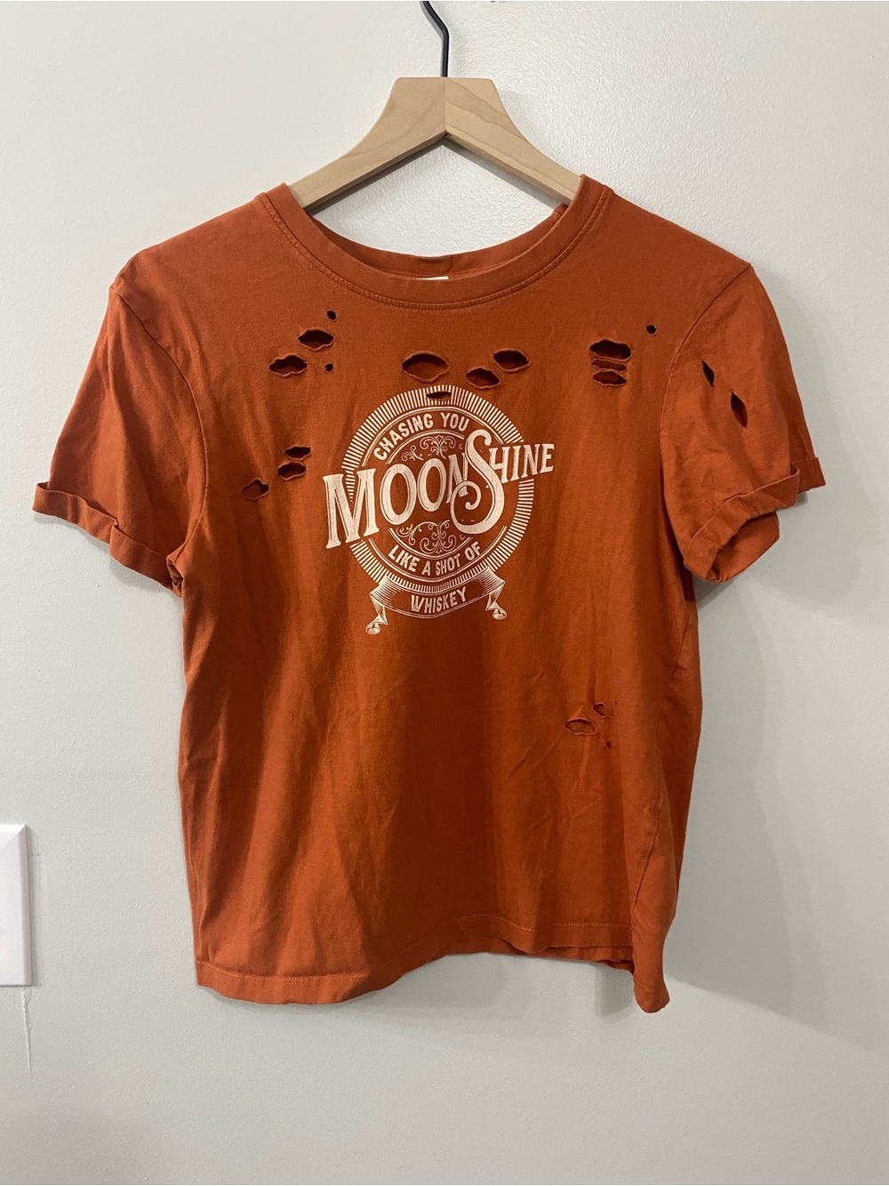 Darling Rust Orange 'Moonshine' Distressed Graphic Tee